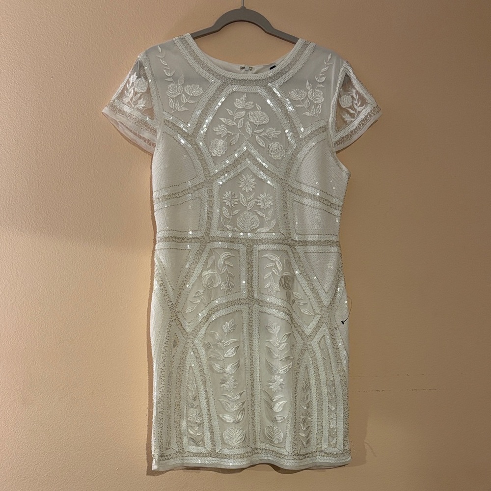 Lulu's Ivory Beaded Floral Mini Dress